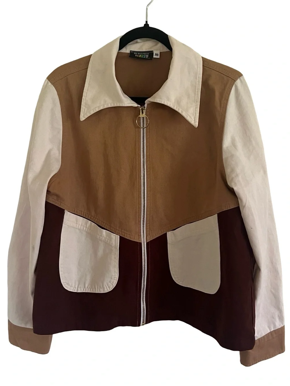 Big Bud Press Colorblock Brown Tan Zip Up Jacket Medium